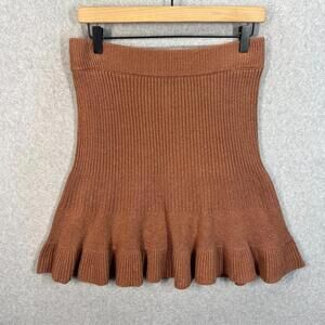 FREE PEOPLE Mini Skirt‎ Womens L Cocoa Ribbed Knit Solid Gold Pull-On Cotton